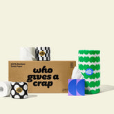 Who Gives A Crap The Lil' Bundle, 24 Bamboo Toilet Paper Rolls & 12 Bamboo Tissue Boxes, 12 Recycled Paper Towel Rolls, Eco Friendly, Sustainable, Plastic Free Household Essentials