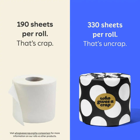 Who Gives A Crap 100% Bamboo Toilet Paper, 16 Rolls, 3 Ply, 330 Sheets, Long, Strong & Soft Toilet Tissue, Sustainable, Biodegradable, Renewable, Tree Free Bathroom Tissue Made with Bamboo Fibers