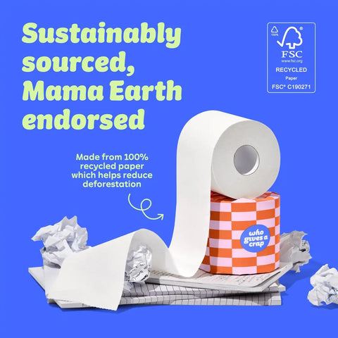 Who Gives A Crap | 100% Recycled Toilet Paper, 16 Rolls, 330 Sheets, Soft & Strong, Virgin Tree Free, Bulk Toilet Paper