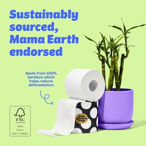 Who Gives A Crap 100% Bamboo Toilet Paper, 24 Rolls, 3 Ply, 330 Sheets, Long, Strong & Soft Toilet Tissue, Renewable, Tree Free Bathroom Tissue Made with Bamboo Fibers